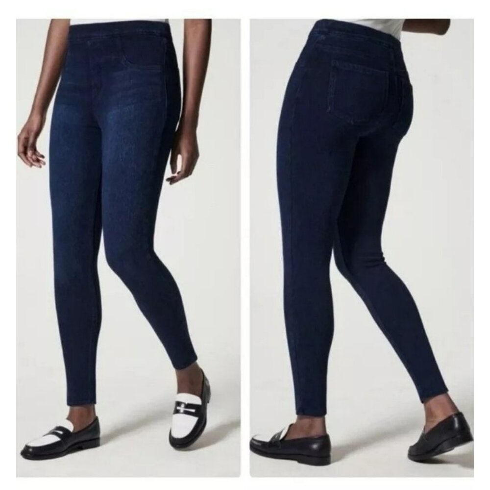 🟣🟣 Spanx Women's Blue Denim Jean-ish Ankle Leggings Size Petite 26